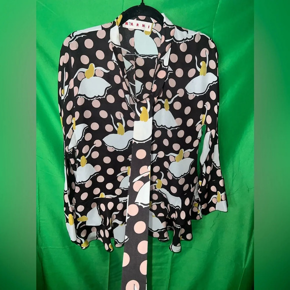 Marni Ballerina 100% Silk Blouse size 40 - Flawed/ Black - Picture 4 of 15